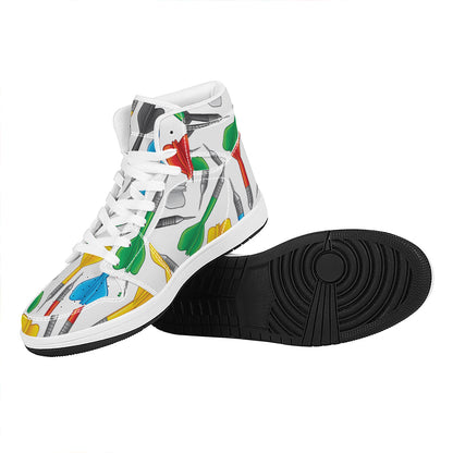 Colorful Darts Pattern Print High Top Leather Sneakers
