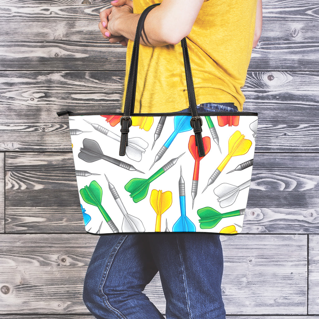 Colorful Darts Pattern Print Leather Tote Bag