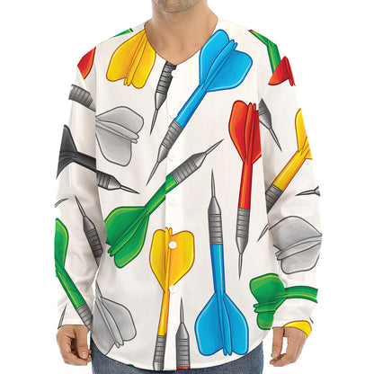 Colorful Darts Pattern Print Long Sleeve Baseball Jersey