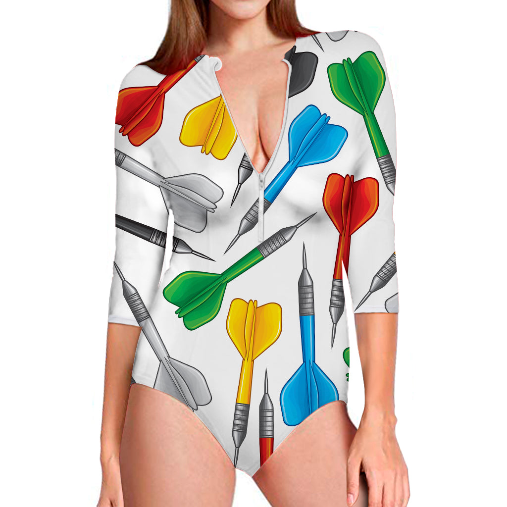Colorful Darts Pattern Print Long Sleeve Swimsuit