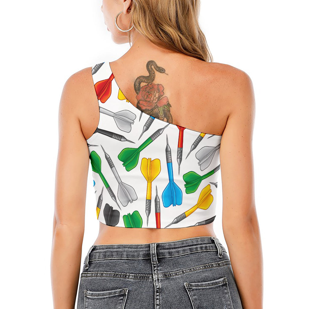 Colorful Darts Pattern Print One Shoulder Crop Top