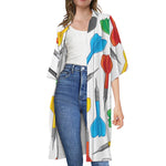 Colorful Darts Pattern Print Open Front Beach Cover Up