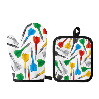 Colorful Darts Pattern Print Oven Mitt And Pot Holder Set
