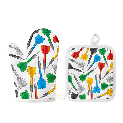 Colorful Darts Pattern Print Oven Mitt And Pot Holder Set