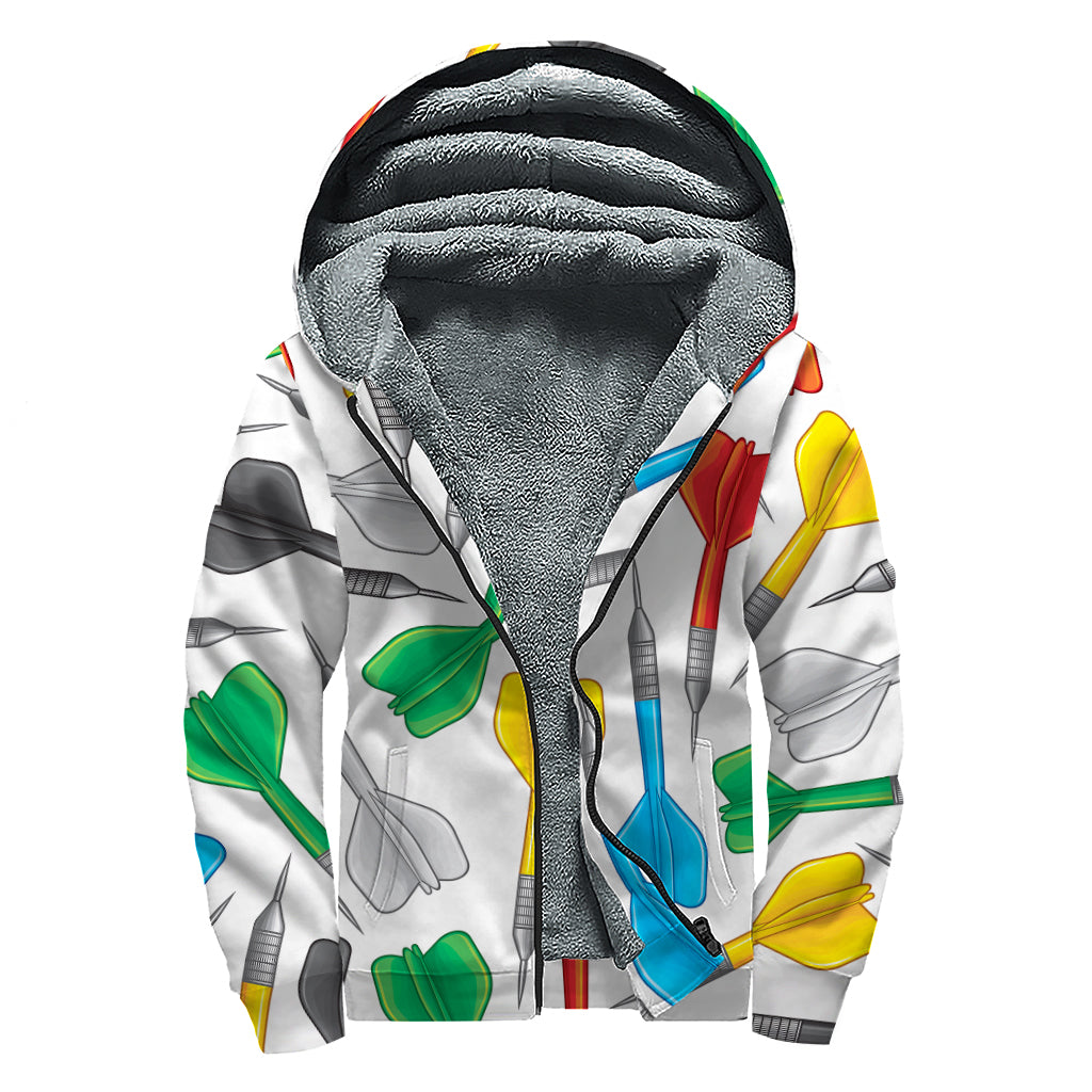 Colorful Darts Pattern Print Sherpa Lined Zip Up Hoodie