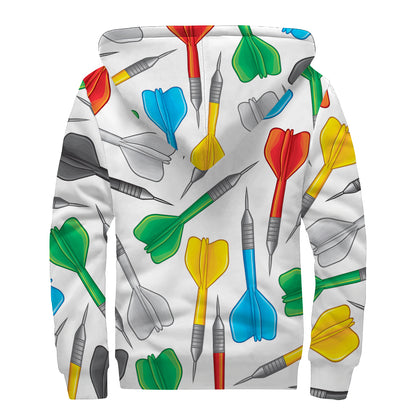 Colorful Darts Pattern Print Sherpa Lined Zip Up Hoodie