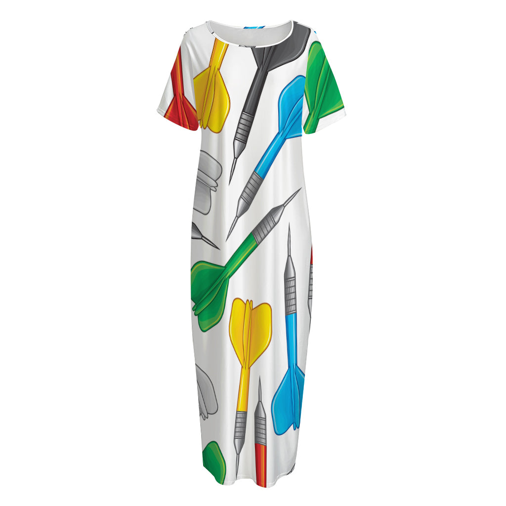 Colorful Darts Pattern Print Short Sleeve Long Nightdress