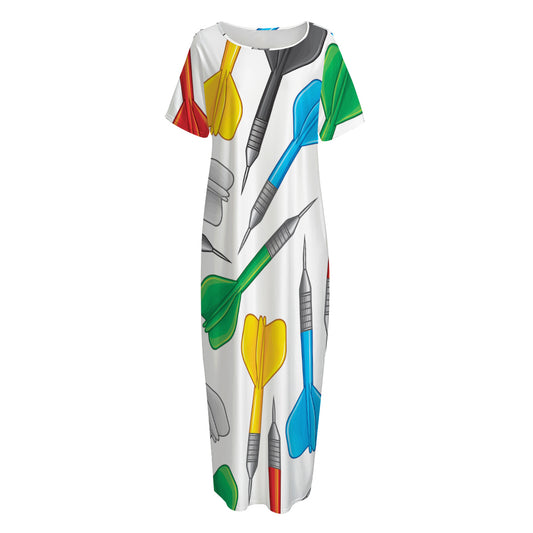 Colorful Darts Pattern Print Short Sleeve Long Nightdress