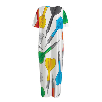 Colorful Darts Pattern Print Short Sleeve Long Nightdress