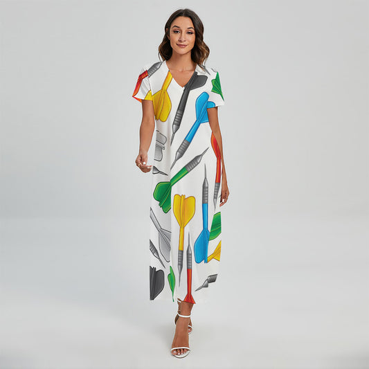 Colorful Darts Pattern Print Short Sleeve Maxi Dress