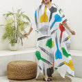 Colorful Darts Pattern Print Silk V-Neck Kaftan Dress