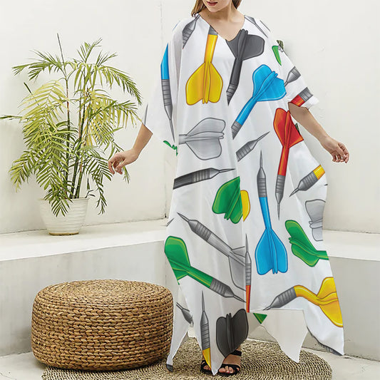 Colorful Darts Pattern Print Silk V-Neck Kaftan Dress