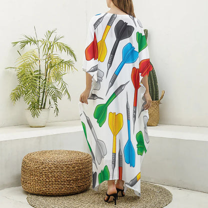 Colorful Darts Pattern Print Silk V-Neck Kaftan Dress