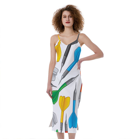 Colorful Darts Pattern Print Slim Fit Midi Cami Dress