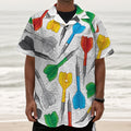 Colorful Darts Pattern Print Textured Short Sleeve Shirt