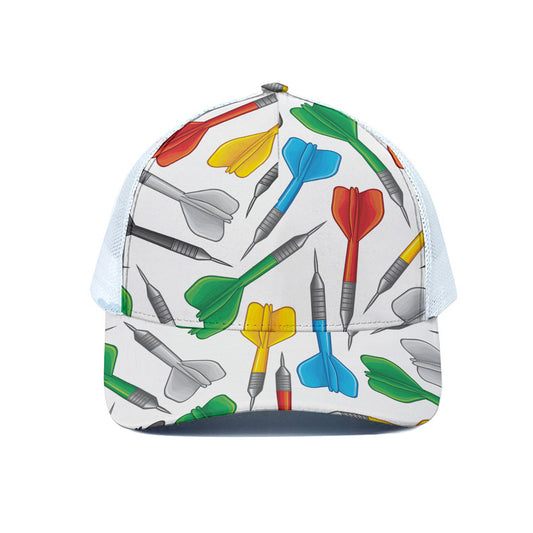 Colorful Darts Pattern Print White Mesh Trucker Cap