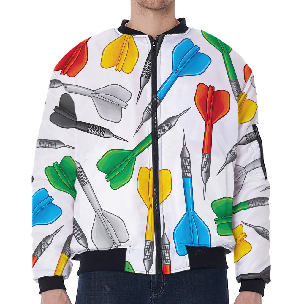 Colorful Darts Pattern Print Zip Sleeve Bomber Jacket