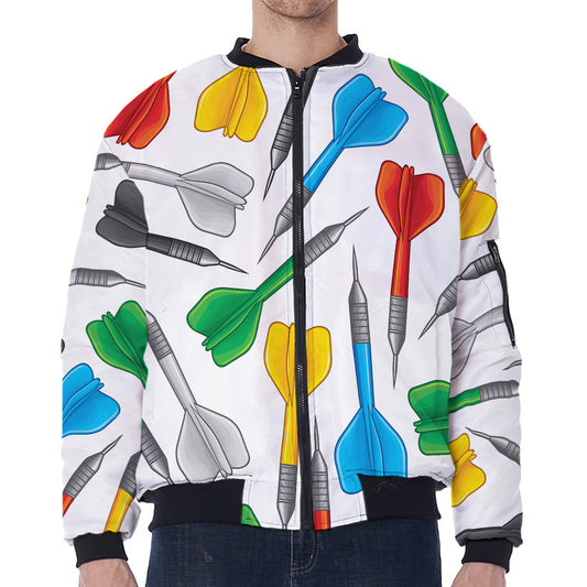 Colorful Darts Pattern Print Zip Sleeve Bomber Jacket