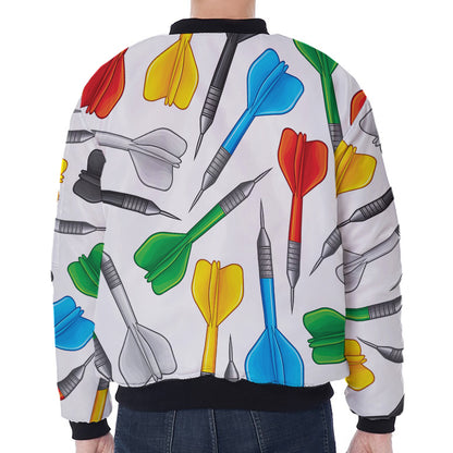 Colorful Darts Pattern Print Zip Sleeve Bomber Jacket