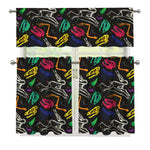 Colorful Dinosaur Fossil Pattern Print 3 Piece Kitchen Curtains