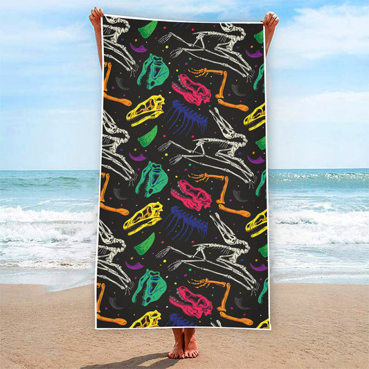 Colorful Dinosaur Fossil Pattern Print Beach Towel