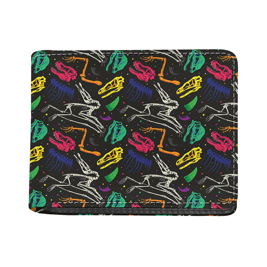 Colorful Dinosaur Fossil Pattern Print Bifold Wallet