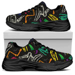 Colorful Dinosaur Fossil Pattern Print Black Chunky Shoes