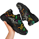 Colorful Dinosaur Fossil Pattern Print Black Chunky Shoes