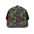 Colorful Dinosaur Fossil Pattern Print Black Mesh Trucker Hat