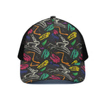 Colorful Dinosaur Fossil Pattern Print Black Mesh Trucker Cap