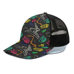 Colorful Dinosaur Fossil Pattern Print Black Mesh Trucker Cap