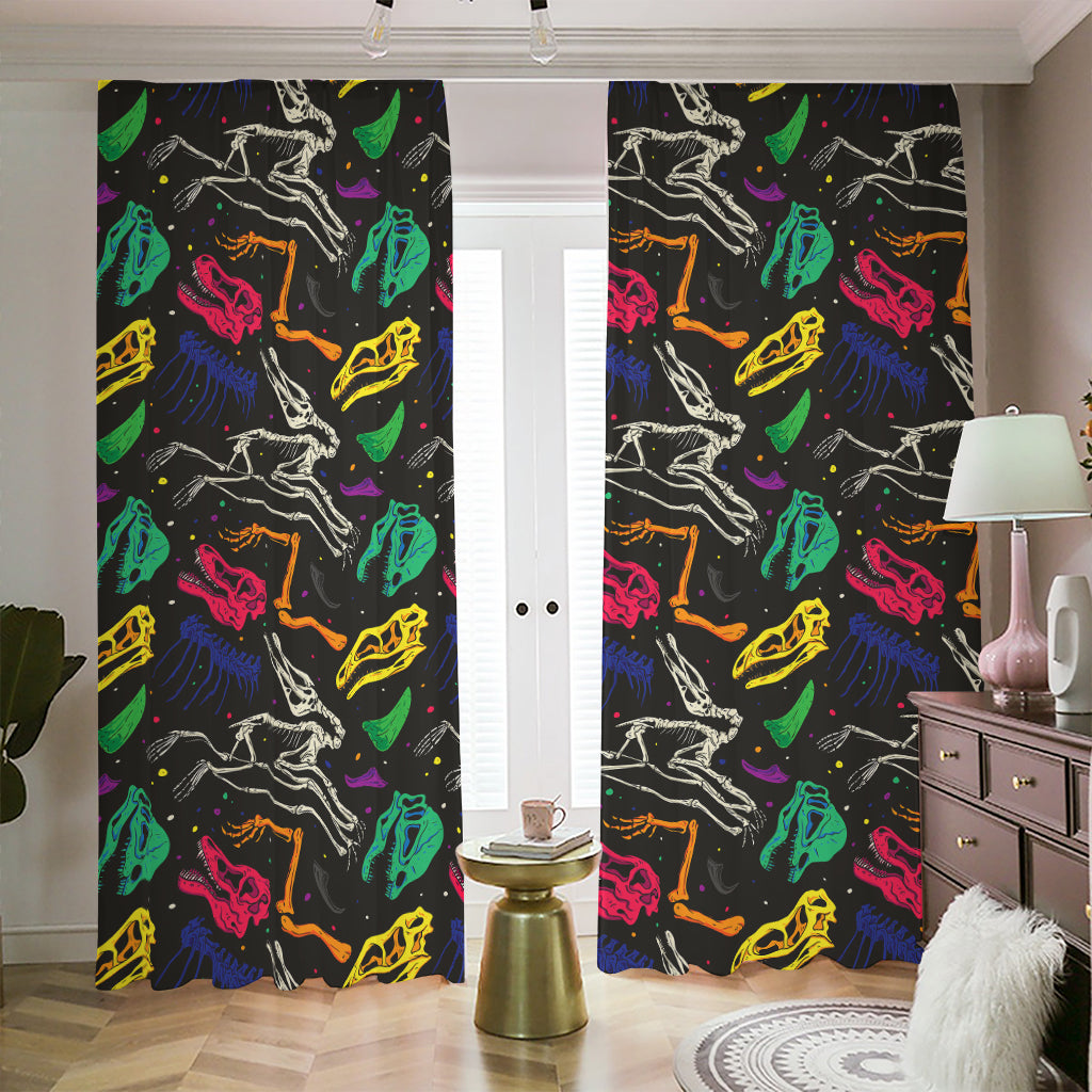 Colorful Dinosaur Fossil Pattern Print Blackout Pencil Pleat Curtains