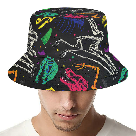 Colorful Dinosaur Fossil Pattern Print Bucket Hat
