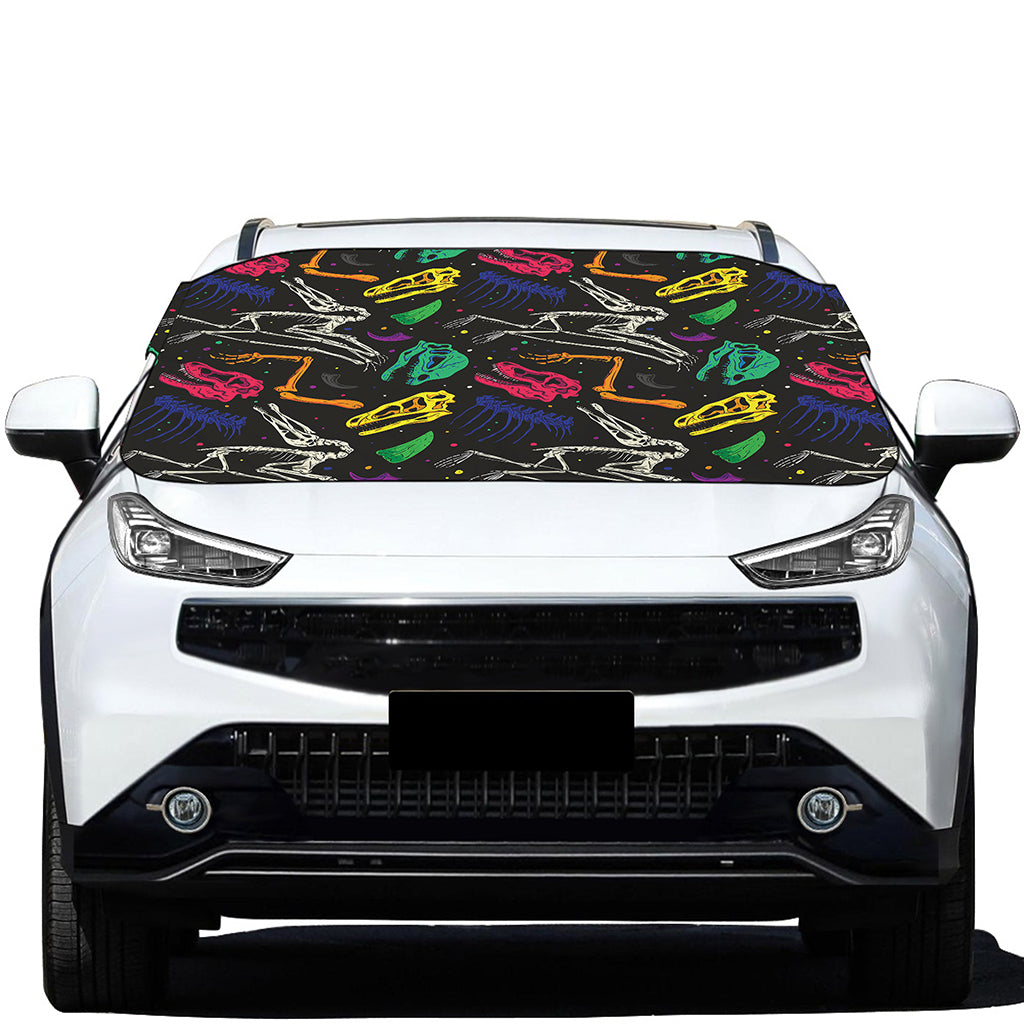 Colorful Dinosaur Fossil Pattern Print Car Windshield Snow Cover