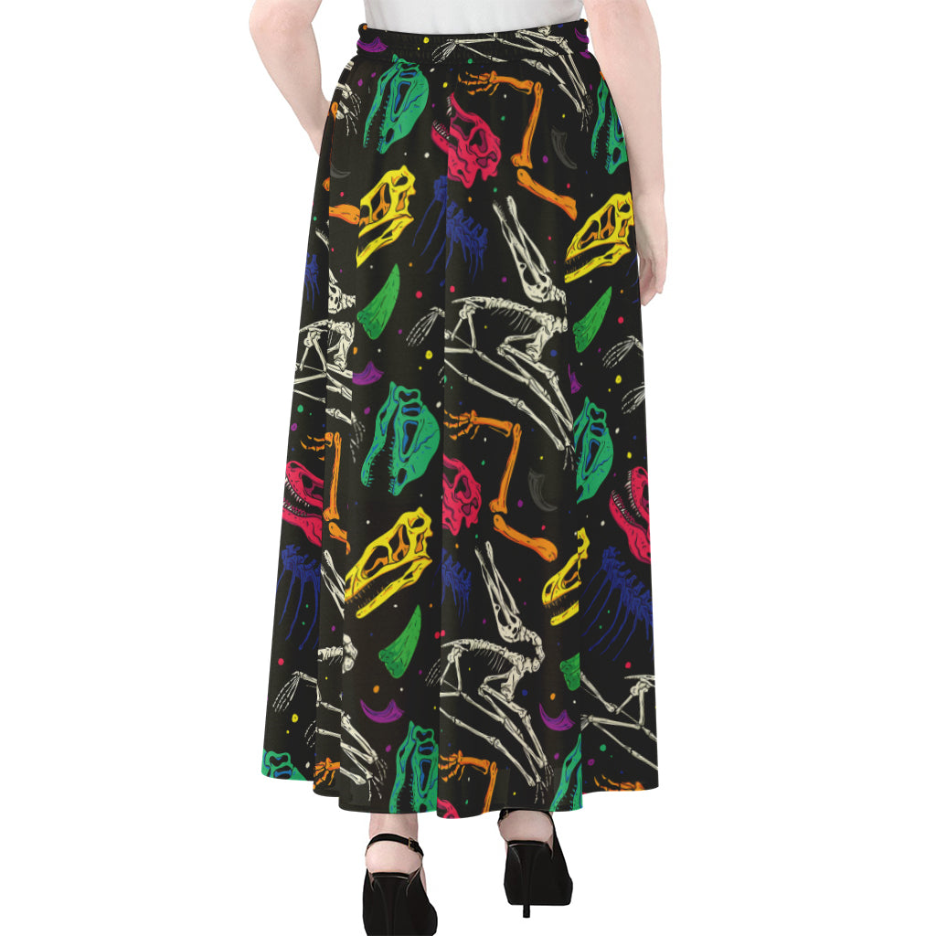 Colorful Dinosaur Fossil Pattern Print Chiffon Maxi Skirt