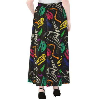 Colorful Dinosaur Fossil Pattern Print Chiffon Maxi Skirt