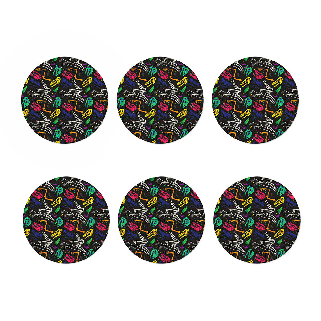 Colorful Dinosaur Fossil Pattern Print Coaster Set