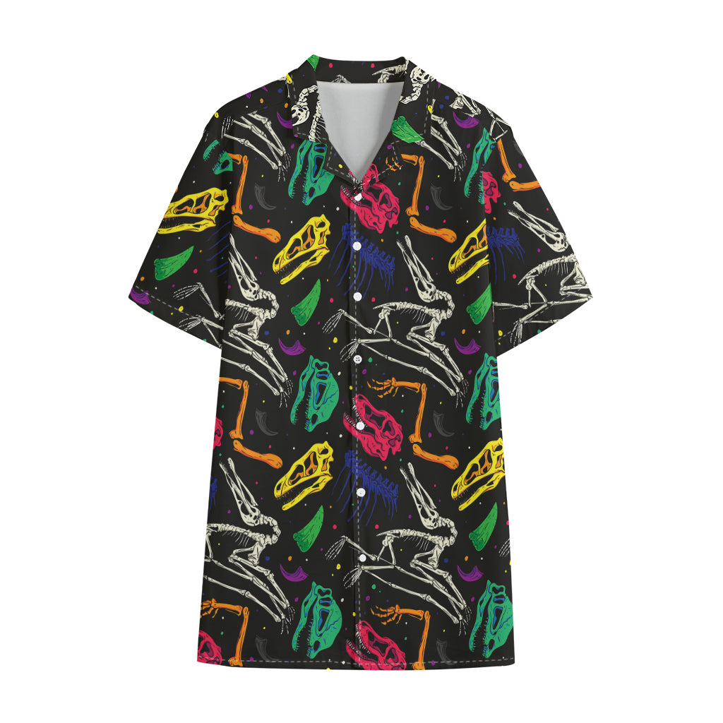 Colorful Dinosaur Fossil Pattern Print Cotton Hawaiian Shirt