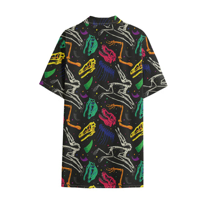 Colorful Dinosaur Fossil Pattern Print Cotton Hawaiian Shirt