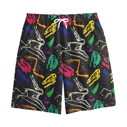 Colorful Dinosaur Fossil Pattern Print Cotton Shorts