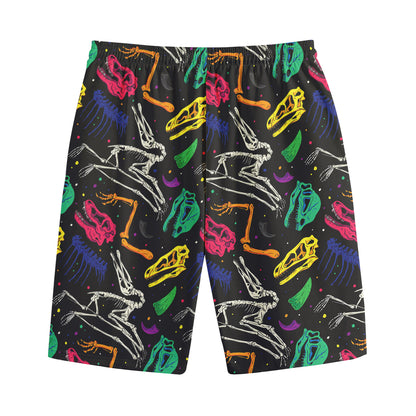 Colorful Dinosaur Fossil Pattern Print Cotton Shorts