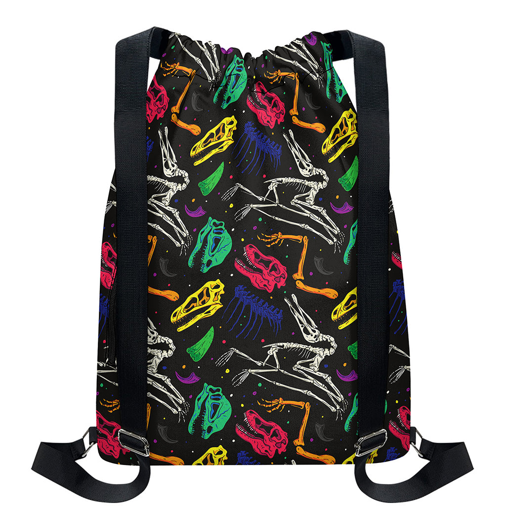Colorful Dinosaur Fossil Pattern Print Drawstring Backpack
