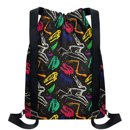 Colorful Dinosaur Fossil Pattern Print Drawstring Backpack