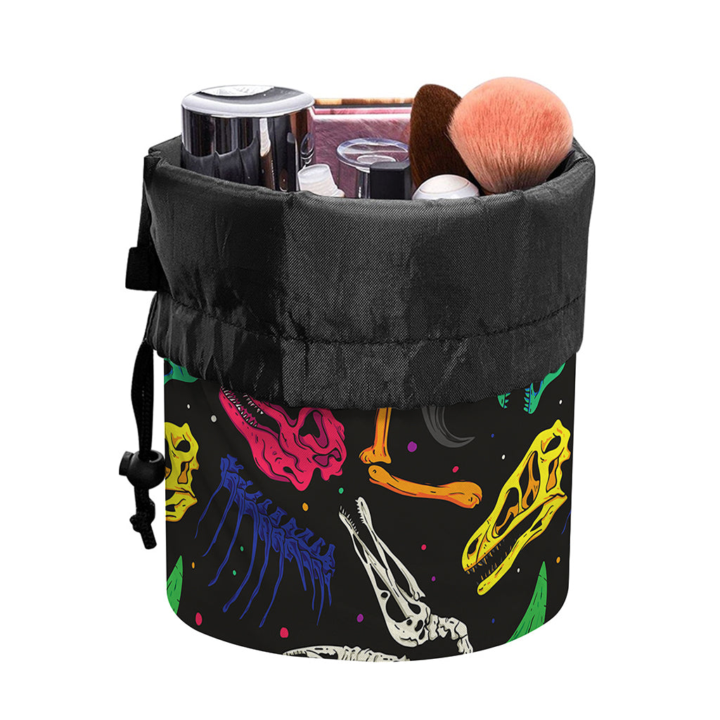 Colorful Dinosaur Fossil Pattern Print Drawstring Makeup Bag