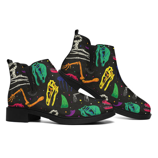 Colorful Dinosaur Fossil Pattern Print Flat Ankle Boots