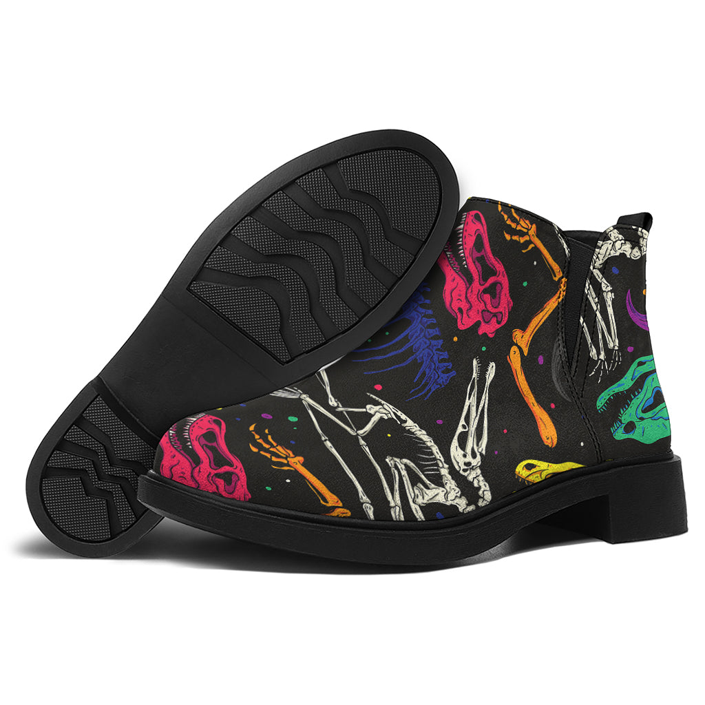 Colorful Dinosaur Fossil Pattern Print Flat Ankle Boots