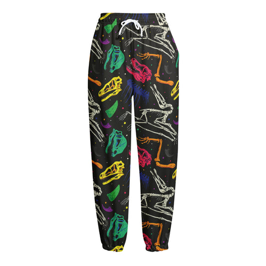 Colorful Dinosaur Fossil Pattern Print Fleece Lined Knit Pants