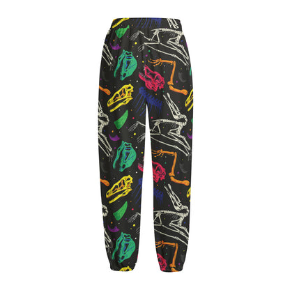 Colorful Dinosaur Fossil Pattern Print Fleece Lined Knit Pants