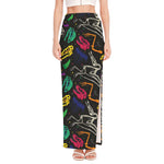 Colorful Dinosaur Fossil Pattern Print High Slit Maxi Skirt