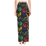 Colorful Dinosaur Fossil Pattern Print High Slit Maxi Skirt
